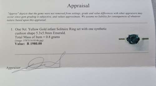 9ct Gold Infant Ring with Emerald - PLEASE READ THE DESCRIPTION BELOW FOR DETAILS AND SHIPPING