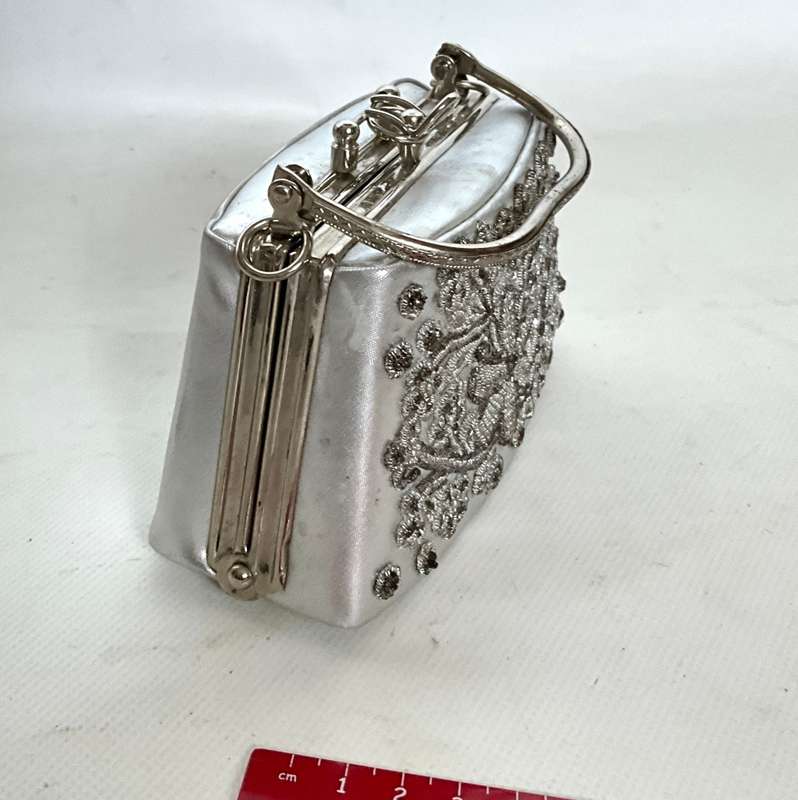 Petite Pretty Silver Beaded & Embroidered Sparkling Evening Bag