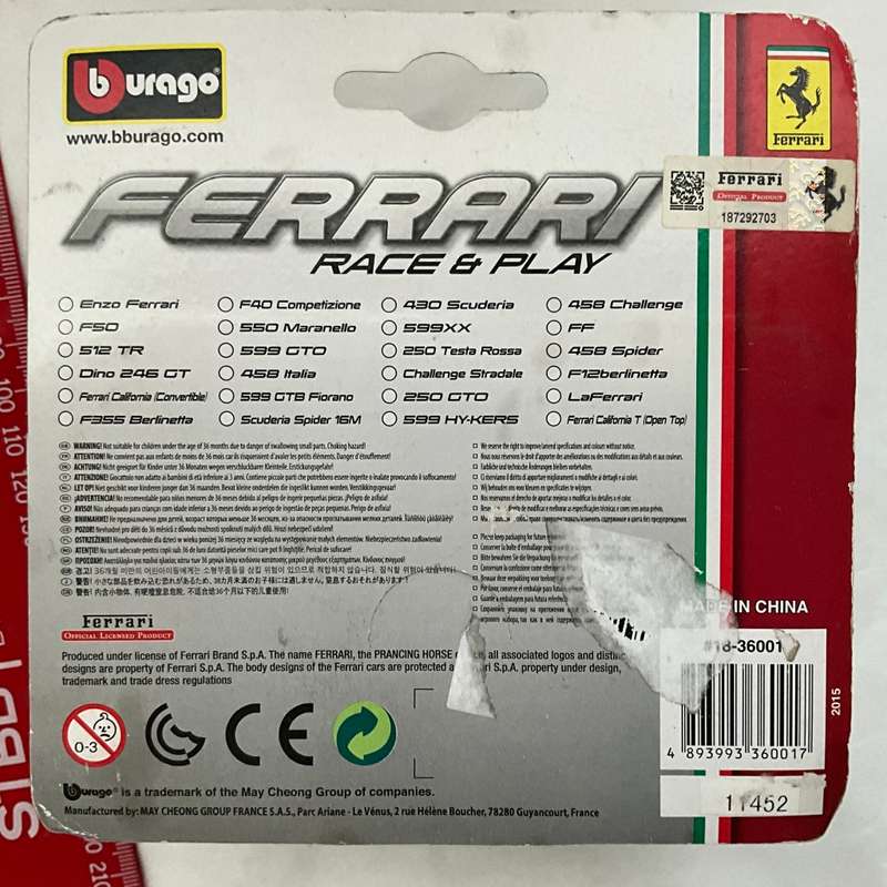 Still boxed Bburago Ferrari race and play model car (458 Challenge)