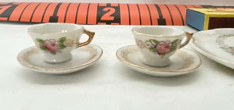 Exquisitely fine dolls house floral porcelain tea for two