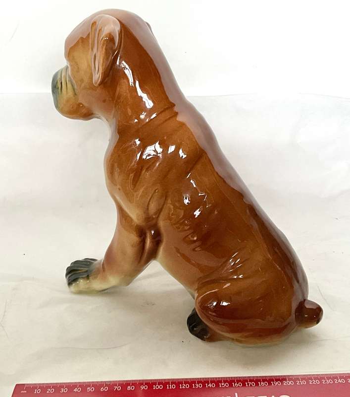 Large ceramic seated boxer dog (looks handpainted and ready for mischief!)