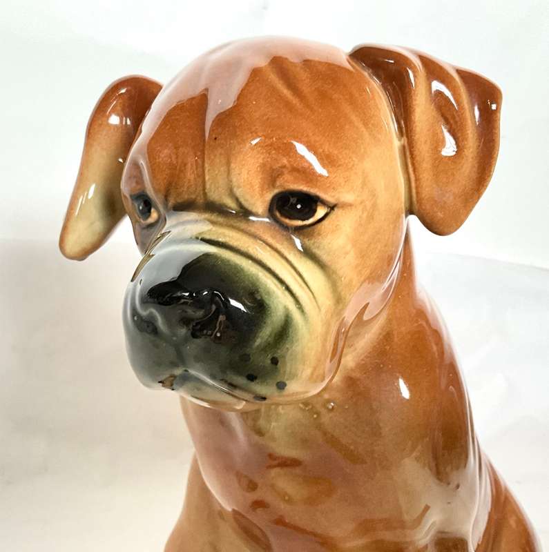 Large ceramic seated boxer dog (looks handpainted and ready for mischief!)
