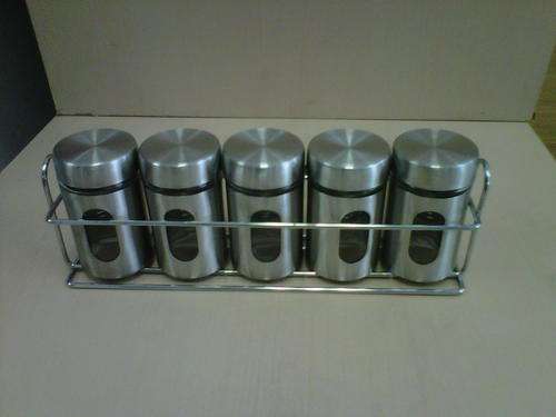 Spice Containers Stainless Steel and Glass 6pc