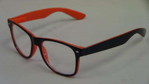 Sunglasses wayfarer clear lens orange and black two tone