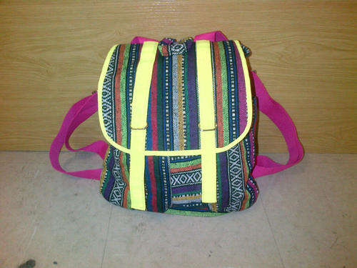 Ladies Backpack canvas handbag neon straps