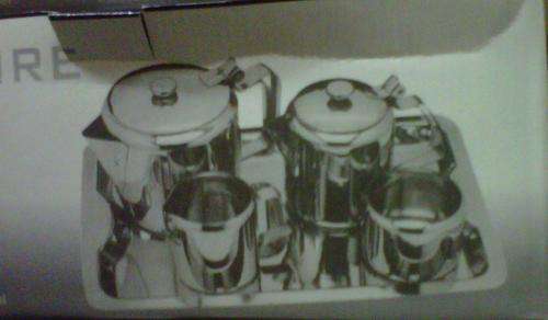 Stainless Steel Tea kettle , coffee pot , milk jug and sugar bowl and tray