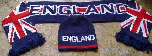 England Football Scarf and Cap wool double ply UK British beanie and scarf for rugby world cup
