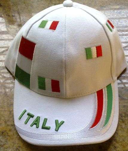 Italy baseball cap embroided white with Italian National flag on peak cap hat
