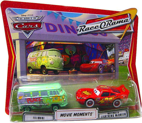 Mattel  Disney Cars Race o Rama Fillmore Bully & White Walls Lightning McQueen Movie Set Diecast Car