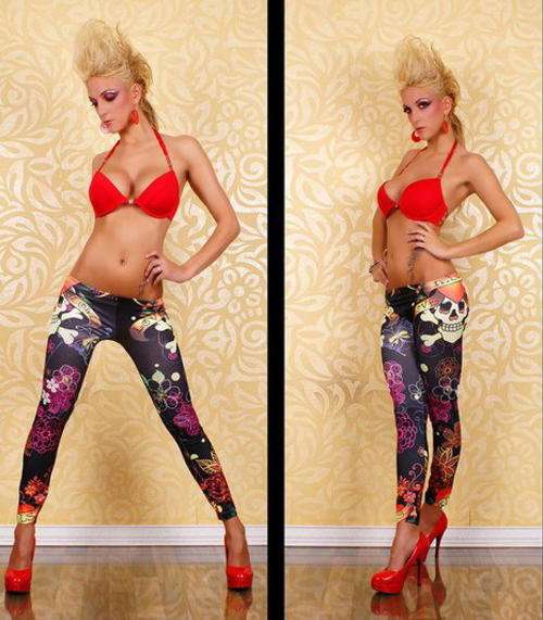 leggings with colourful printed skull design