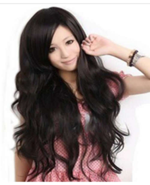 Long lace curly wig black