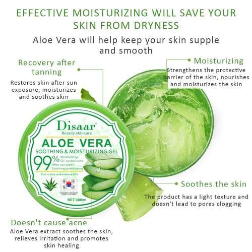DISAAR Beauty Aloe Vera Gel - Anti-Acne Soothing Moisturising Nourishes Skin 300ML