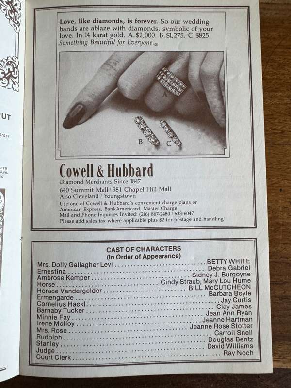 Betty White Programme and Playbill from the Kenley Players Hello Dolly of 1979