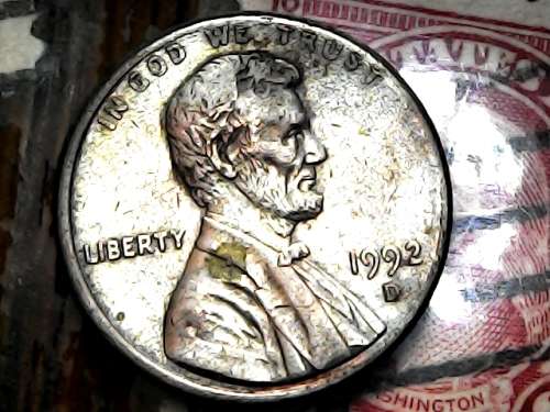 1992 Lincoln cent ( missing copper layer)