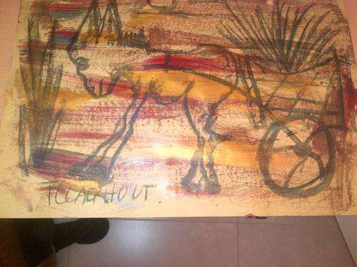 Original Authenticated Claerhou , donkey pulling cart with wheat mixed media 42x60cm, cert included