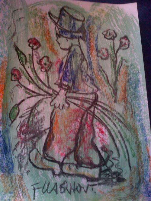 A3 Claerhout original, mannetjie gaan vrolik huis toe, oils, pastels and charcoal
