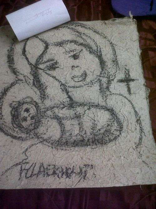 Authenticated Frans Claerhout, woman with baby in arms, charcoal on special paper 61x 53 cm