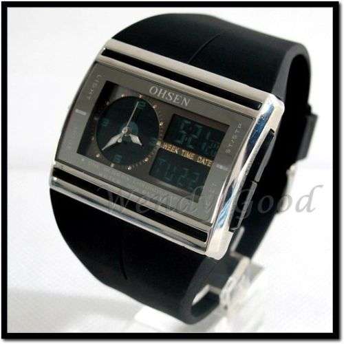 ****OHSEN NEW DUAL TIME  MENS SPORTS DIGITAL QUARTZ WATCH**WATER RESISTANT TO 30m****