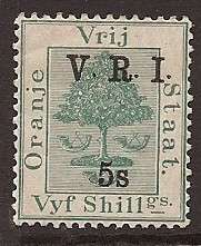 ****ORANGE FREE STATE 1902  V.R.I. OVPT 5s ON Vyf Shillgs SG 122 MOG !!!!***SUPERB ITEM!!!!