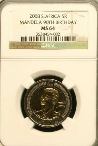 5xMS64 @@ Mandela 90th R5 2008 NGC !!  @ A BARGAIN !