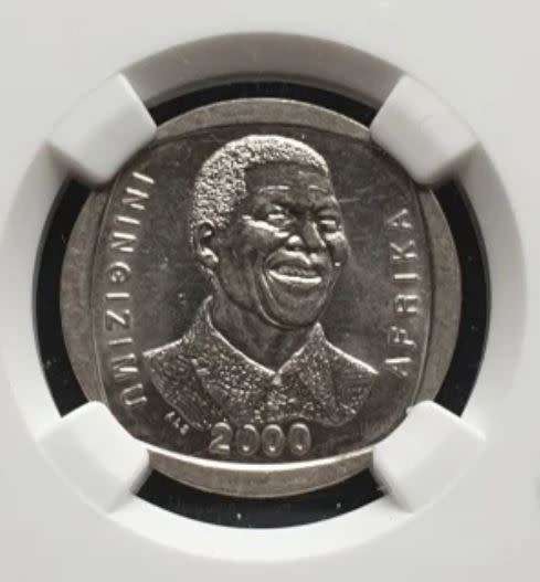 Mandela - AU55 - year 2000 - R5 - "NGC" Grade -  "A Great Hobby; Collect Rare Notes and Coins"#7