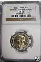 WOW !! WOW !!  Mandela 90th R5 2008 "MS67 NGC"