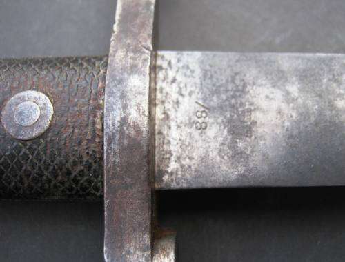 VERY RARE AND LARGE BRITISH PATTERN 1887 MARK III "SWORD BAYONET". BLADE HAS NO FULLER. MADE IN 1888