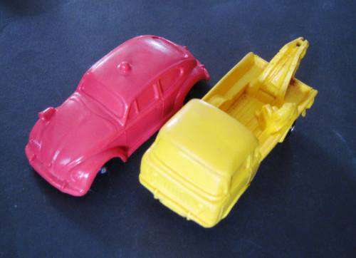 TWO "TOMTE LAERDAL" PLASTIC CARS FROM THE SIXTIES FROM NORWAY. NOT CORGI OR DINKY.