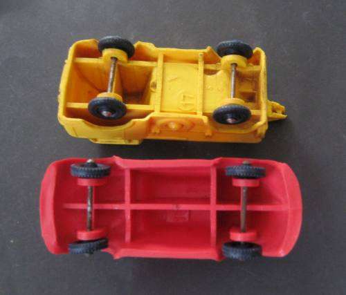 TWO "TOMTE LAERDAL" PLASTIC CARS FROM THE SIXTIES FROM NORWAY. NOT CORGI OR DINKY.