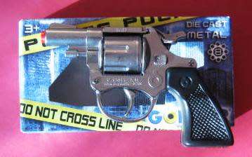 NEW SILVER DIE-CAST METAL 8-SHOT "POLICE" SNUBNOSE REVOLVER FROM GONHER OF SPAIN. NEVER BEEN FIRED!