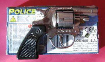 NEW SILVER DIE-CAST METAL 8-SHOT "POLICE" SNUBNOSE REVOLVER FROM GONHER OF SPAIN. NEVER BEEN FIRED!