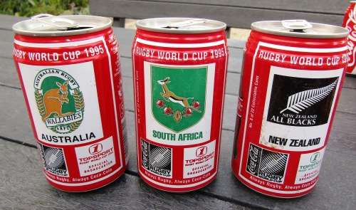 3 COCA-COLA COLLECTIBLE CANS OF THE 1995 RUGBY WORLD CUP WON BY THE SPRINGBOKS.
