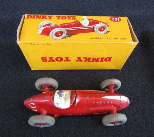 ORIGINAL AND BOXED `MASERATI` FORMULA 1 RACING CAR NO 231 BY MECCANO DINKY OF ENGLAND. NOT CORGI.