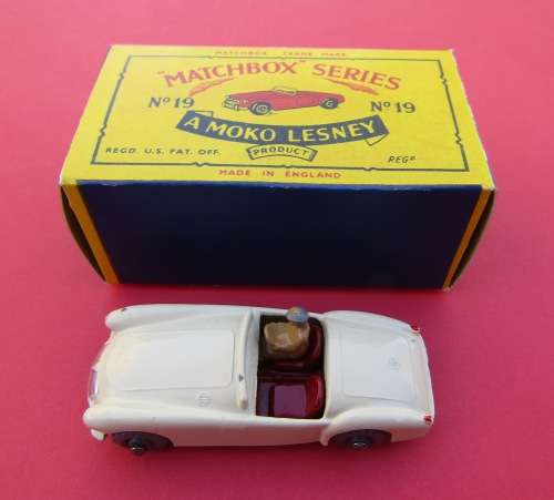 MINT AND BOXED MATCHBOX LESNEY NO 19B MGA SPORTS CAR IN WHITE FROM ENGLAND. NOT DINKY OR CORGI.