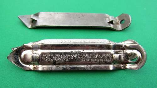 THREE SCARCE AND UNUSUAL STEEL CAN/BOTTLE OPENERS. `CASTLE`, `LION` AND MADE IN ENGLAND.