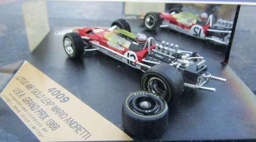 MARIO ANDRETTI`S GOLD LEAF LOTUS 49B RACING CAR FROM 1968 USA GRAND PRIX IN BOX.