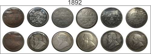 ZAR1892 Complete Coin Set 1D 3P 6P 1S 2S 2.5S (No 5S)