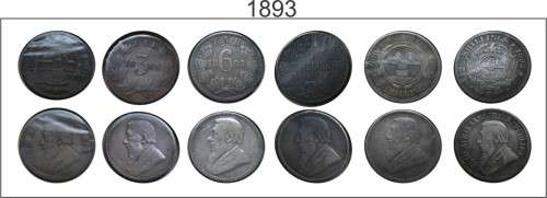 ZAR 1893 Complete Coin Set 1D 3P 6P 1S 2S 2.5S  ###  Hern's VF Value R 40 750 ###