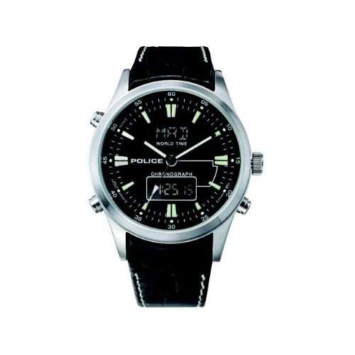 Gents Police chronograph Worldtime watch, black dial, black leather strap (PL.11180JS/02)