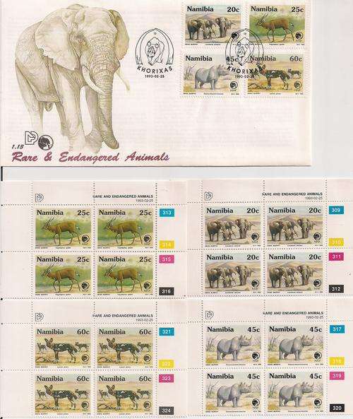 Namibia rare animals FDC and control blocks UM!!!!