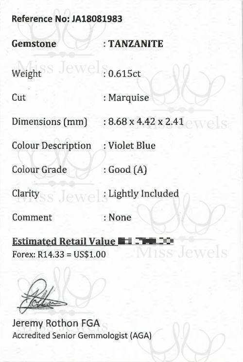 0.615ct Marquise shape Tanzanite