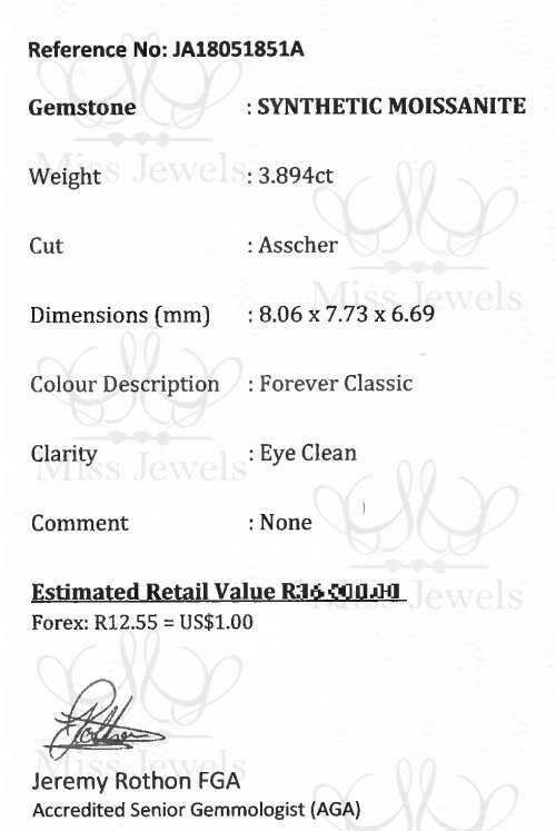 Certified 3.894ct Forever Classic Asscher Moissanite
