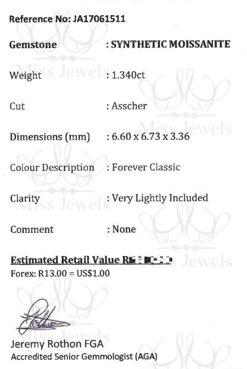 Certified 1.34 ct Forever Classic Asscher Moissanite