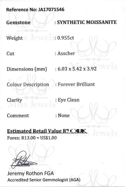 0.955ct Forever Classic Asscher Moissanite