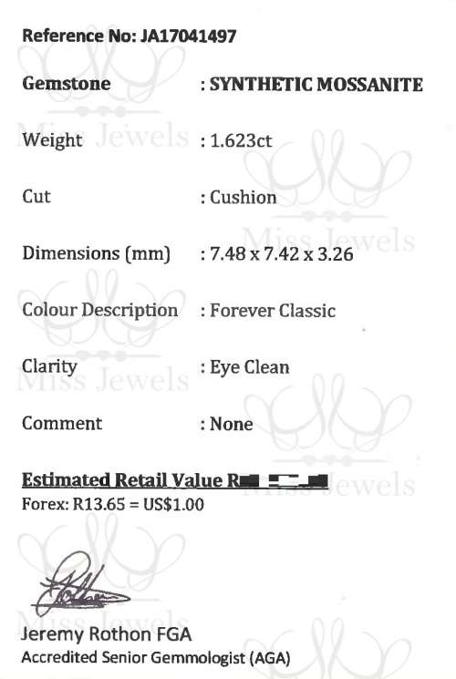 Certified 1.623ct Forever Classic Moissanite