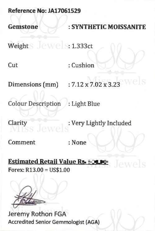 1.333ct Light Blue Moissanite