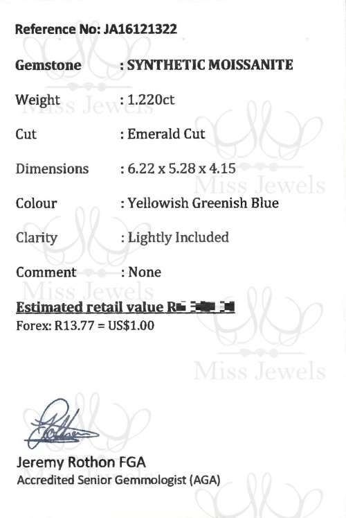 1.22ct Yellowish Greenish Blue Moissanite