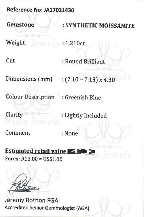 1.21ct Greenish Blue Moissanite