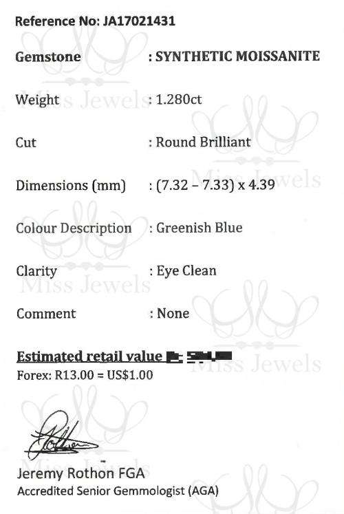 1.28ct Greenish Blue Moissanite