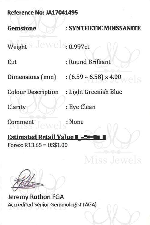 0.99ct Greenish Blue Moissanite